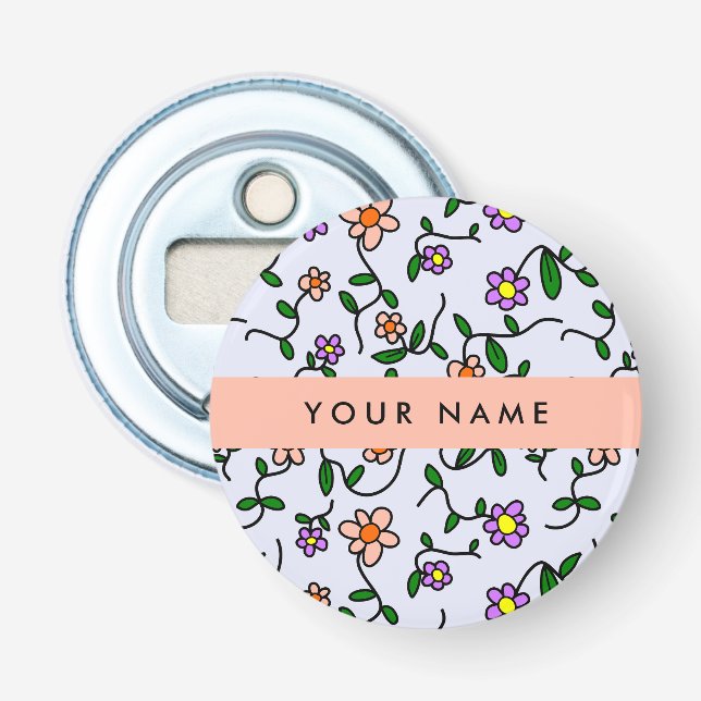 Färgblommor, blå bakgrund, Orange Flasköppnare (Framsidan)