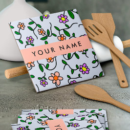 Färgblommor, blå bakgrund, Orange Kakelplatta