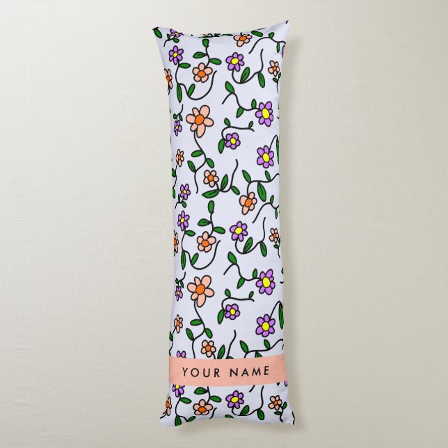 Färgblommor, blå bakgrund, Orange Kroppskudde (Baksidan (Vertikal))