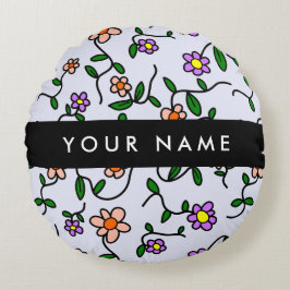 Färgblommor, blå bakgrund, svart rund kudde