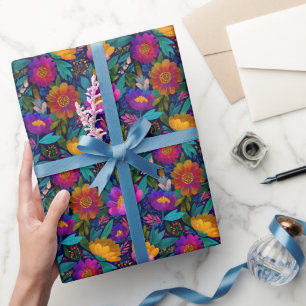 Färgblommor Blommar Exotiskt Blommönster Presentpapper