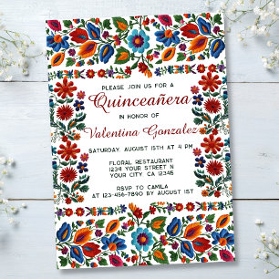 Färgblommor Blommigt Folk Art Quinceanera Party Inbjudningar
