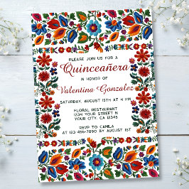 Färgblommor Blommigt Folk Art Quinceanera Party Inbjudningar