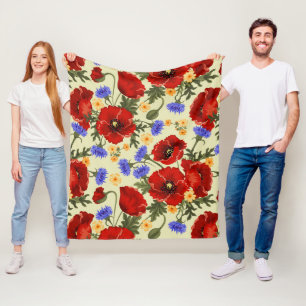 Färgblommor, Blommigt, Mönster från blommor Fleecefilt