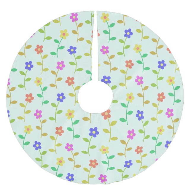 Färgblommor, Blommönster, Greenery, Boho Julgransmatta Borstad Polyester (Framsidan)