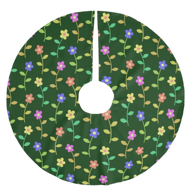 Färgblommor, Blommönster, Greenery, Boho Julgransmatta Borstad Polyester (Framsidan)