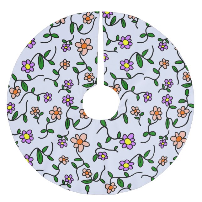 Färgblommor, Blommönster, Greenery, Boho Julgransmatta Borstad Polyester (Framsidan)