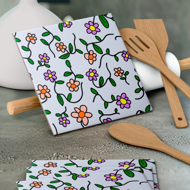 Färgblommor, Blommönster, Greenery, Boho Kakelplatta (Skapare uppladdad)