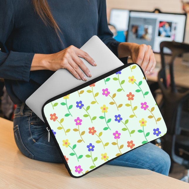 Färgblommor, Blommönster, Greenery, Boho Laptop Fodral (Skapare uppladdad)
