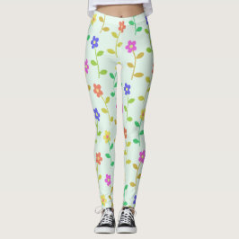 Färgblommor, Blommönster, Greenery, Boho Leggings