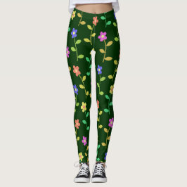 Färgblommor, Blommönster, Greenery, Boho Leggings