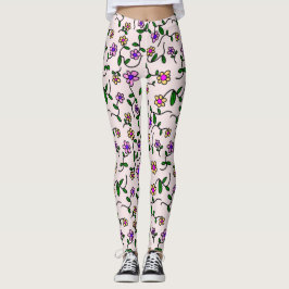 Färgblommor, Blommönster, Greenery, Boho Leggings