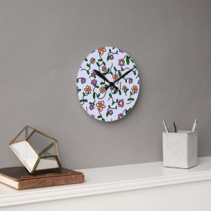 Färgblommor, Blommönster, Greenery, Boho Rund Klocka