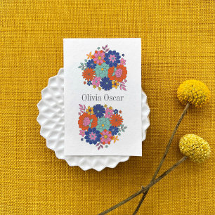 Färgblommor Boho Bright Blommigt Illustration Visitkort