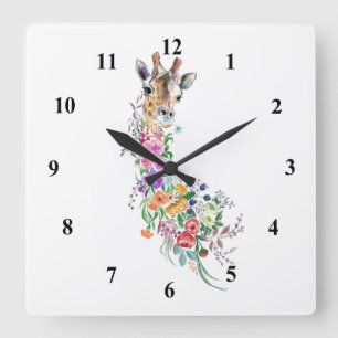 Färgblommor Bouquet Giraffe - Blommigten Teckning Fyrkantig Klocka