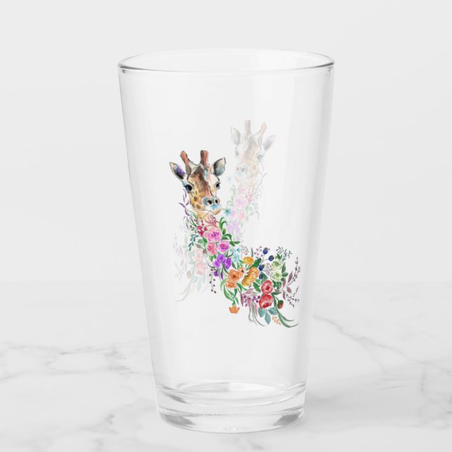 Färgblommor Bouquet Giraffe - Modern Teckning  Glaskopp (Framsida)