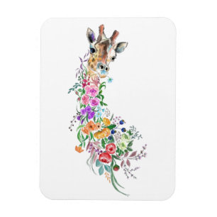 Färgblommor Bouquet Giraffe - Modern Teckning Magnet