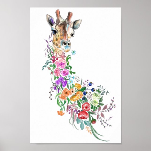 Färgblommor Bouquet Giraffe Poster färgfärg (Framsidan)