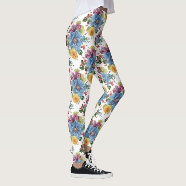 Färgblommor Bouquet Seamless Mönster GR4 Leggings (Höger)