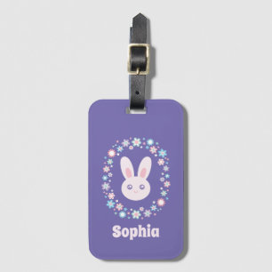 Färgblommor Cute Bunny Rabbit Lavender Blue Bagagebricka