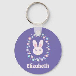 Färgblommor Cute Bunny Rabbit Lavender Blue Nyckelring