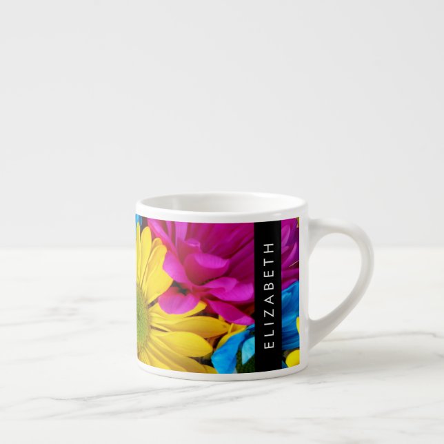 Färgblommor, Daisy, Boho, ditt namn Espressomugg (Höger)