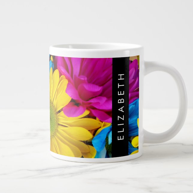 Färgblommor, Daisy, Boho, ditt namn Jumbo Mugg (Höger)