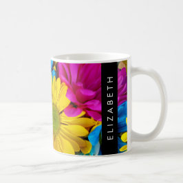 Färgblommor, Daisy, Boho, ditt namn Kaffemugg