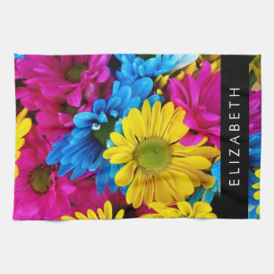 Färgblommor, Daisy, Boho, ditt namn Kökshandduk