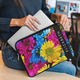 Färgblommor, Daisy, Boho, ditt namn Laptop Fodral