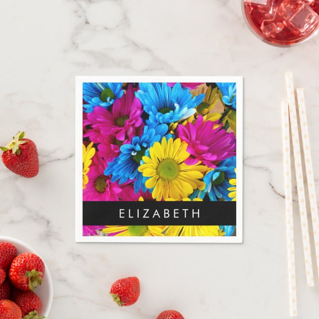 Färgblommor, Daisy, Boho, ditt namn Pappersservett (Insitu)