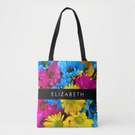 Färgblommor, Daisy, Boho, ditt namn Tygkasse