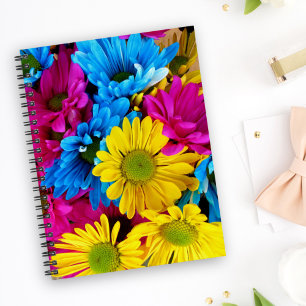 Färgblommor, Daisy - Rosa av blå Gult Anteckningsbok