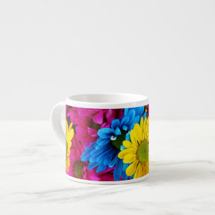 Färgblommor, Daisy - Rosa av blå Gult Espressomugg