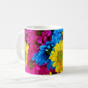 Färgblommor, Daisy - Rosa av blå Gult Kaffemugg