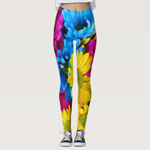 Färgblommor, Daisy - Rosa av blå Gult Leggings