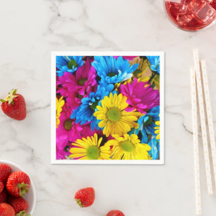 Färgblommor, Daisy - Rosa av blå Gult Pappersservett