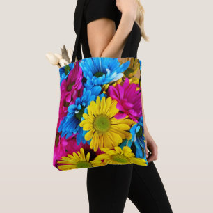 Färgblommor, Daisy - Rosa av blå Gult Tygkasse