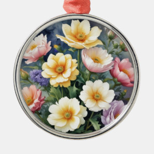 Färgblommor Elegant Vattenfärgsfärgning Julgransprydnad Metall