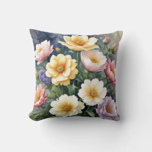 Färgblommor Elegant Vattenfärgsfärgning Kudde