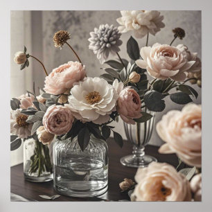 Färgblommor Elegantens vintage-inspirerad blommigt Poster