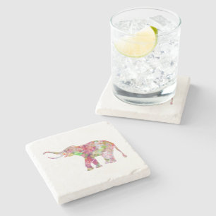 Färgblommor Elephant Illustration Stenunderlägg