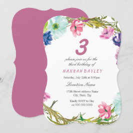 Färgblommor Flickor 3:e 4:e 6e-födelsedag Inbjudningar