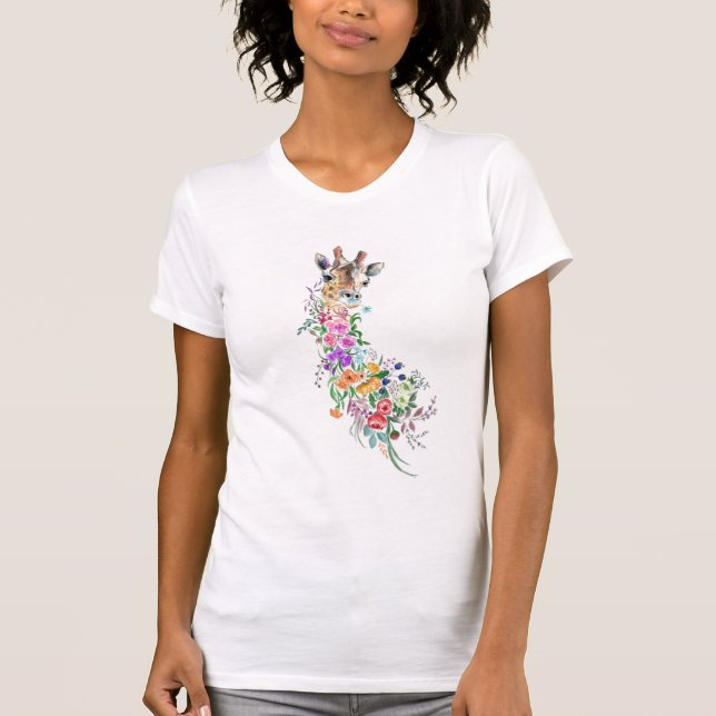 Färgblommor Giraffe T-Shirt Gift (Framsida)
