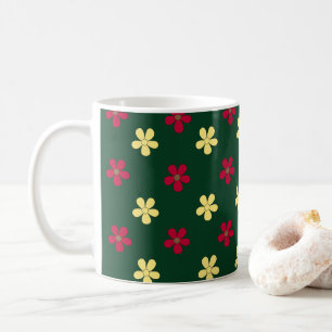 Färgblommor Grönt Blommönstret Cute Kaffemugg