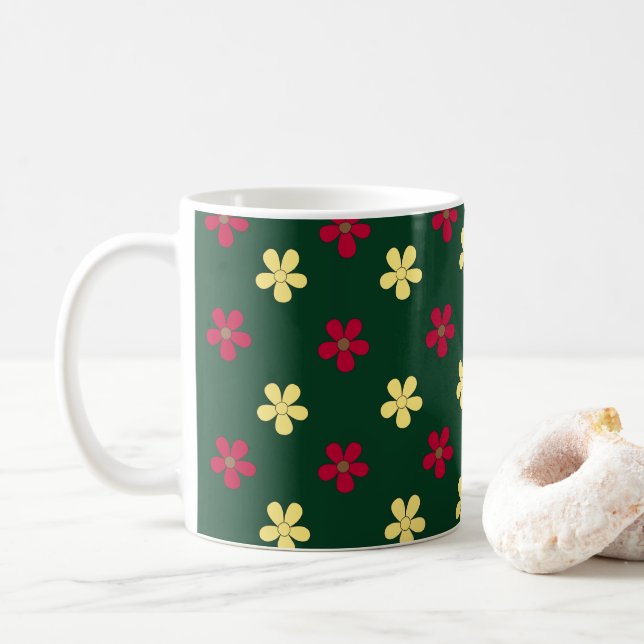Färgblommor Grönt Blommönstret Cute Kaffemugg (Med munk)