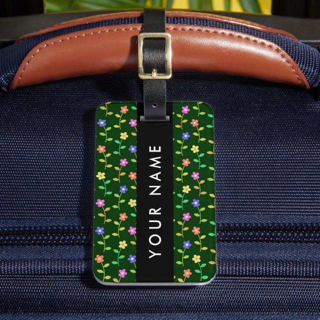 Färgblommor, Gröntens bakgrund, svart Bagagebricka (Framsida Insitu 2)