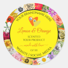 Färgblommor Gult Produktetiketter med hjärdar Runt Klistermärke