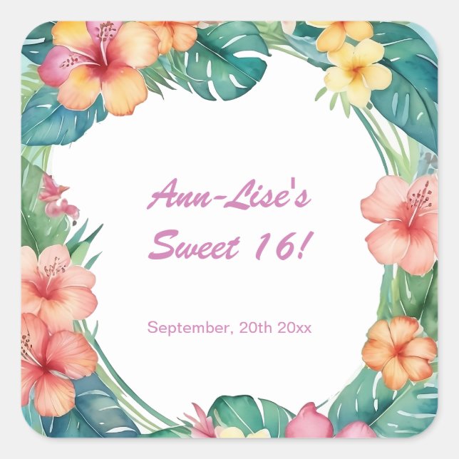 Färgblommor Hawaii Birthday Fyrkantigt Klistermärke (Framsida)