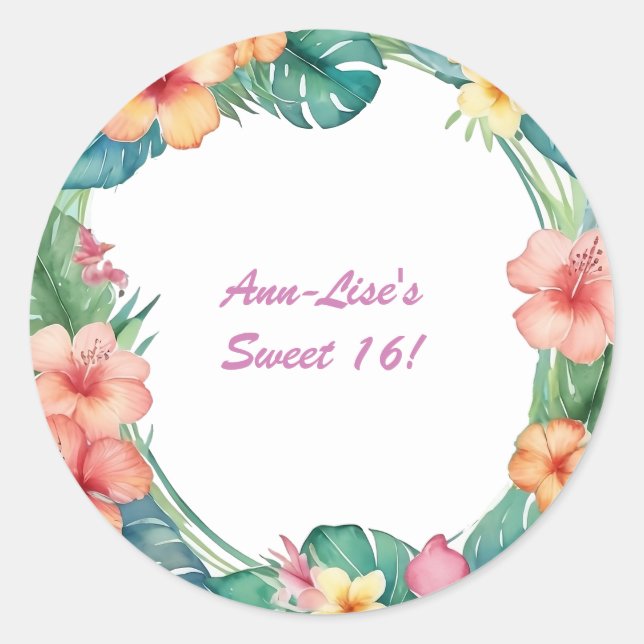 Färgblommor Hawaii Birthday Runt Klistermärke (Framsida)
